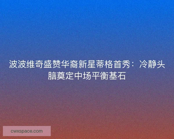 波波维奇盛赞华裔新星蒂格首秀：冷静头脑奠定中场平衡基石