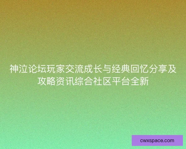 神泣论坛玩家交流成长与经典回忆分享及攻略资讯综合社区平台全新